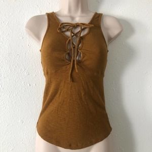 FREE PEOPLE Mustard Tie Front Tank Size XS